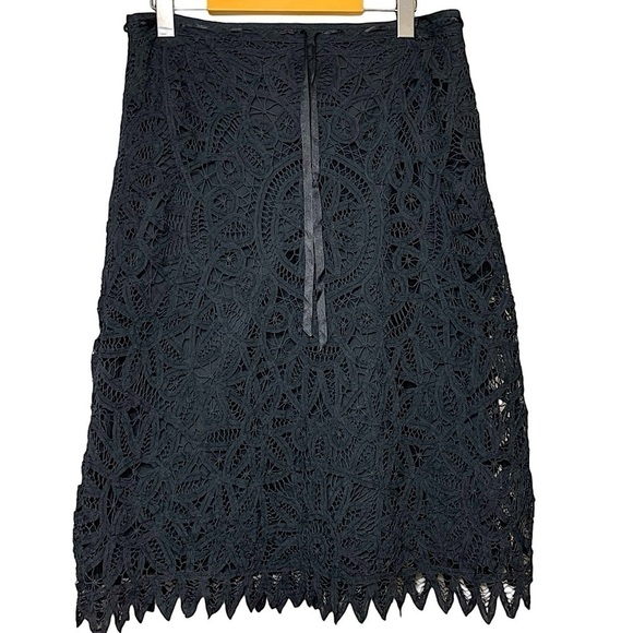 Sandra Angelozzi Lace Midi Skirt Sz L Black Floral Monochrome Scalloped Hem - Picture 1 of 11
